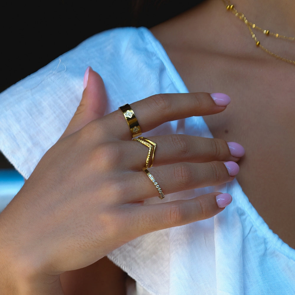 Guld Krystal Kløver Ring