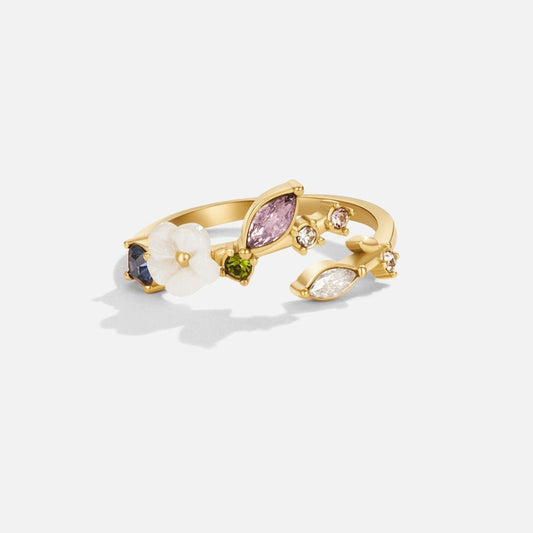 Krystal Hvid Blomst Ring Guld