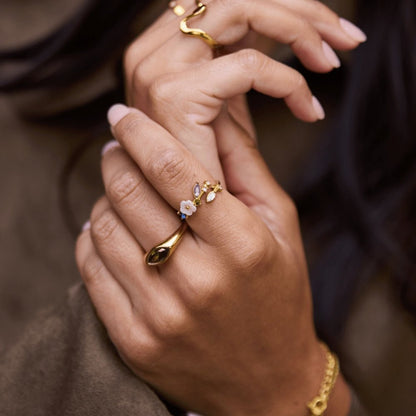 Krystal Hvid Blomst Ring Guld