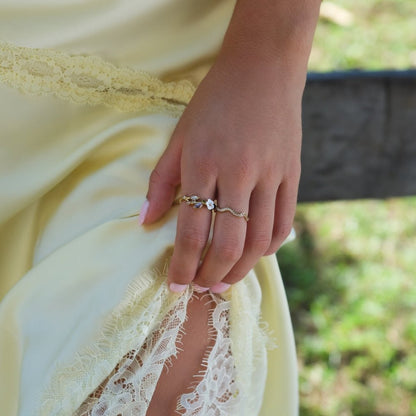 Krystal Hvid Blomst Ring Guld