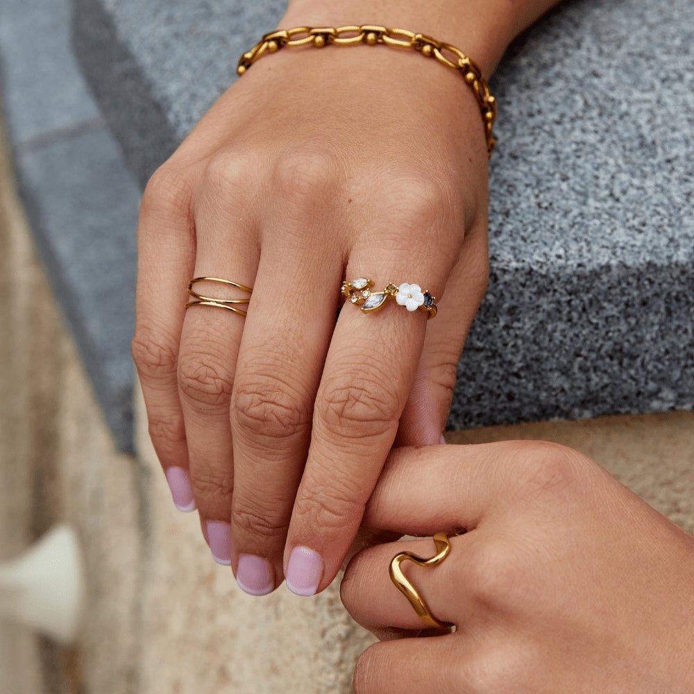 Krystal Hvid Blomst Ring Guld