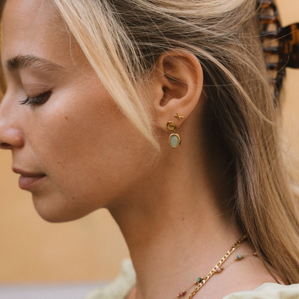 Guld Aquamarine Dobbeltøreringe
