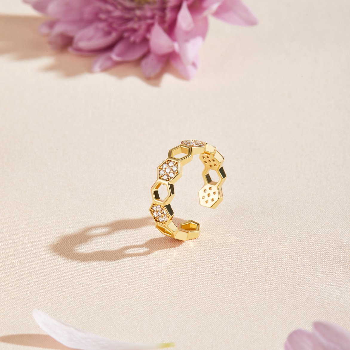 Guld & Krystal Honningkage Ring