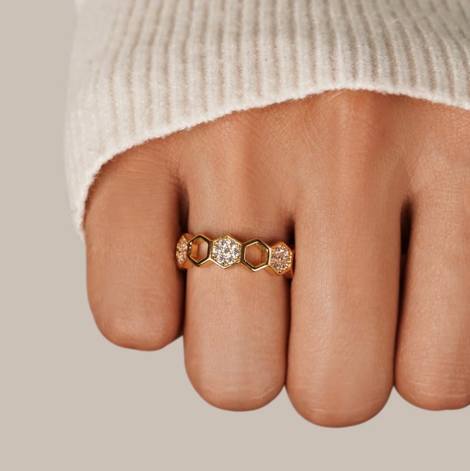 Guld & Krystal Honningkage Ring