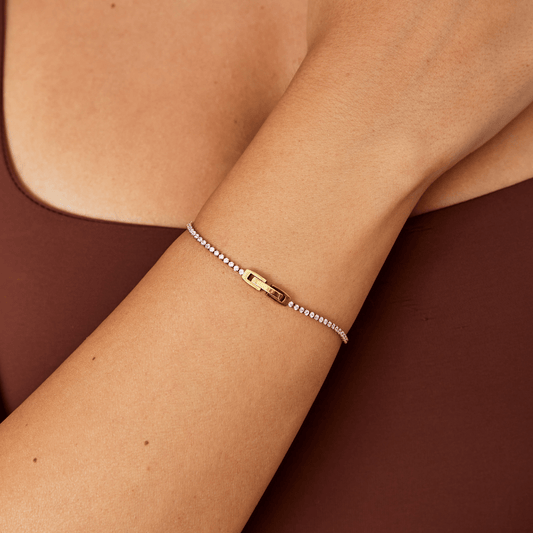Kiera Gold Pink Crystal Armbånd
