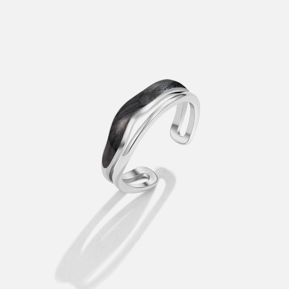 Lagdelte Sorte Sahara Sølv Ring