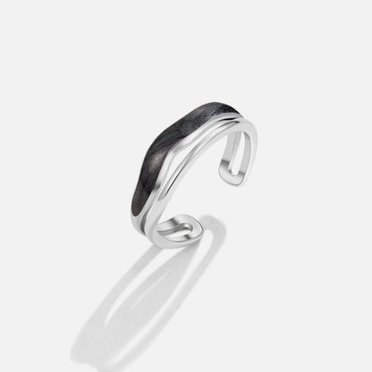 Lagdelte Sorte Sahara Sølv Ring