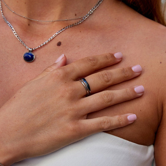 Lagdelte Sorte Sahara Sølv Ring