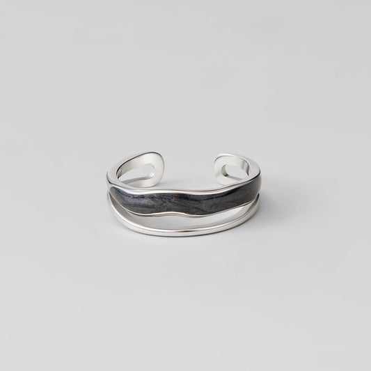 Lagdelte Sorte Sahara Sølv Ring