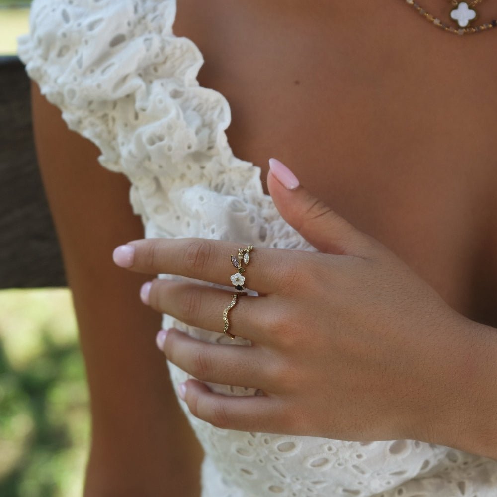 Krystal Hvid Blomst Ring Guld