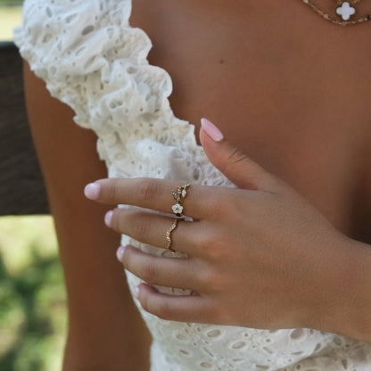 Krystal Hvid Blomst Ring Guld