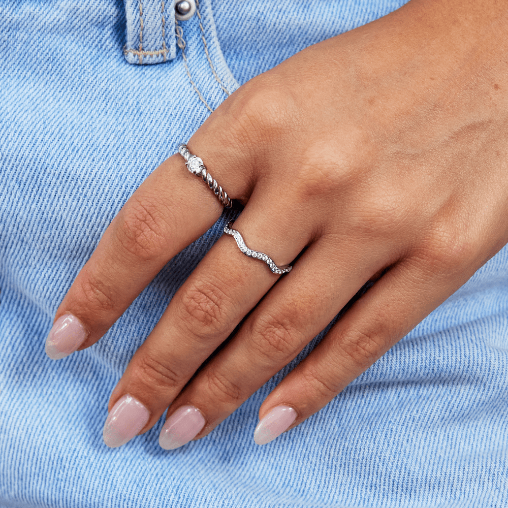 Zenya Krystal & Sølv Bølge Ring